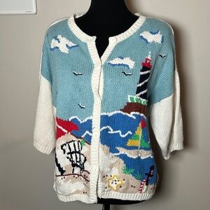 Vintage Bedford Fair Nautical Knit Cardigan | 90s Coastal Grandpa Sweater